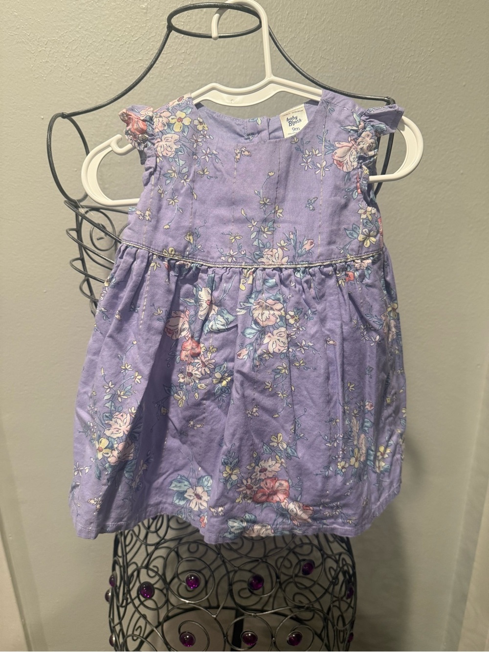 Floral Ruffle-Sleeve Cotton Dress in Lavender
